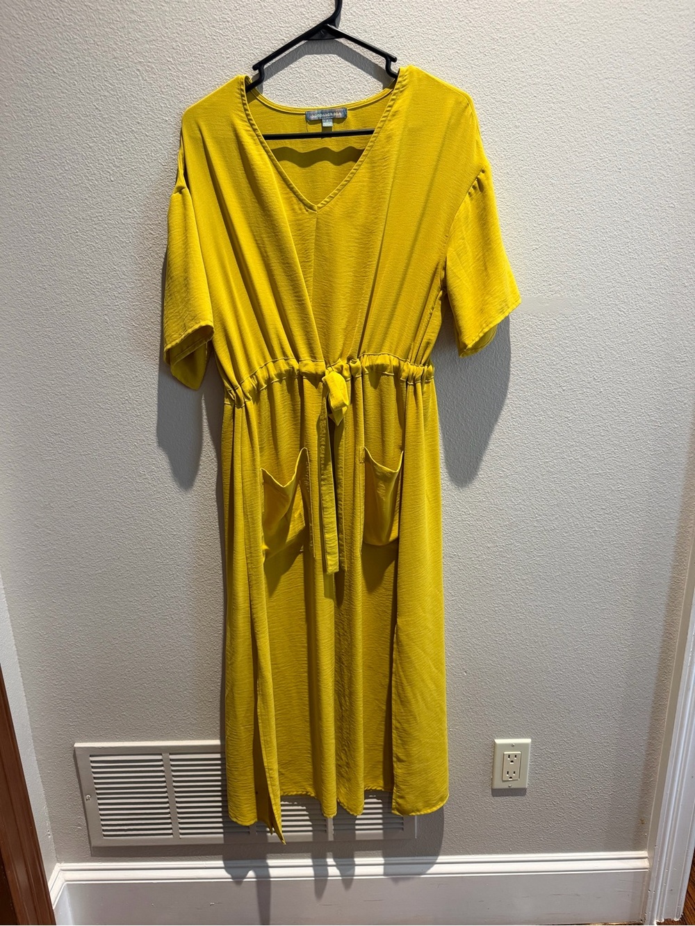 Good Luck Gem Yellow V-Neck Drawstring Midi Dress